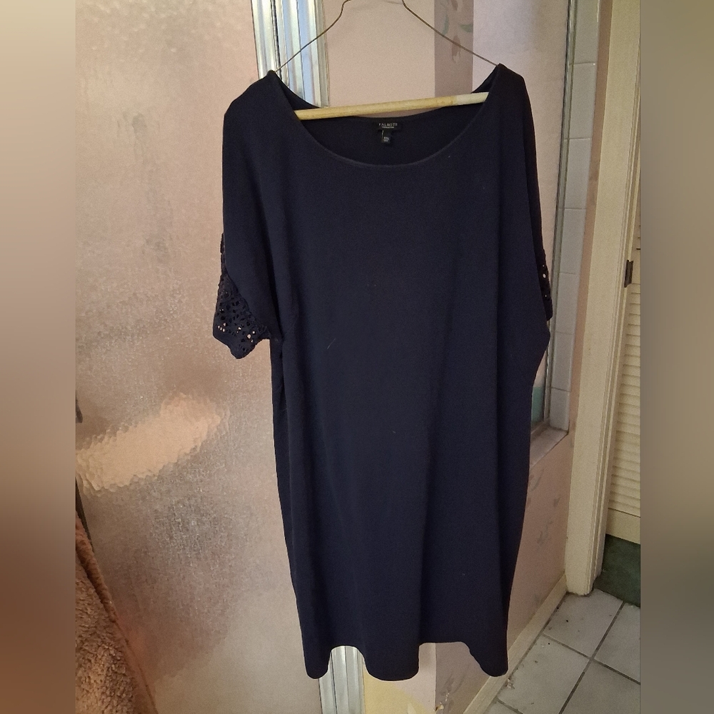 Talbots Cotton Navy Blue Dress 2X Eyelet Sleeves